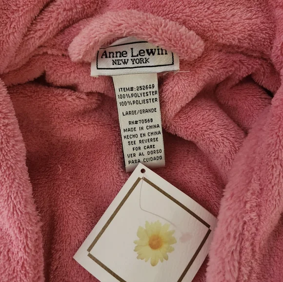 Anne Lewin New York Plush Fleece Bathrobe with Belt Size: L Color: Pink - Picture 6 of 13
